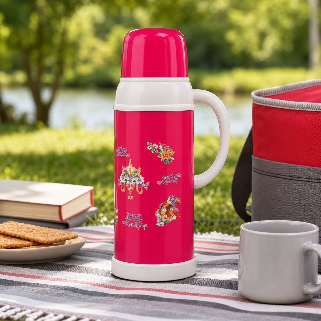 72 Pieces 2-Litre Insulated Vacuum Flask with Handle and Cup Lid, Assorted Floral Design, 1 Piece