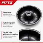 96 Pieces 26 cm Fluted Carbon Steel Non-Stick Bundt Cake Mold, Black, 1 Piece