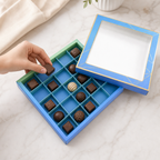 120 Pieces Chocolate Box, Blue Square 25-Compartment Candy Box, 23.5 x 23.5 x 4 cm, 1 Piece