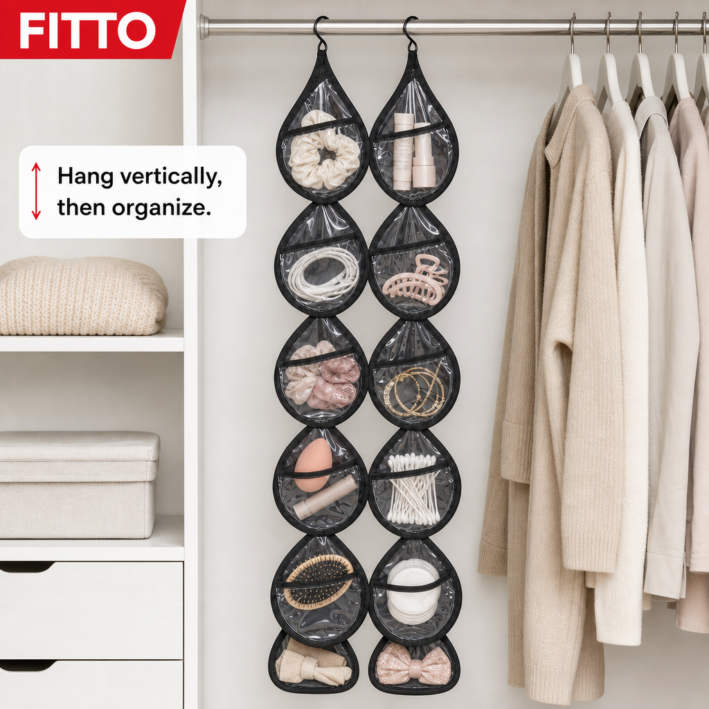 96 Pieces Wall-Mounted Hanging Organizer with 12 Storage Pockets, Black and Clear, 145.1 cm, 1 Piece