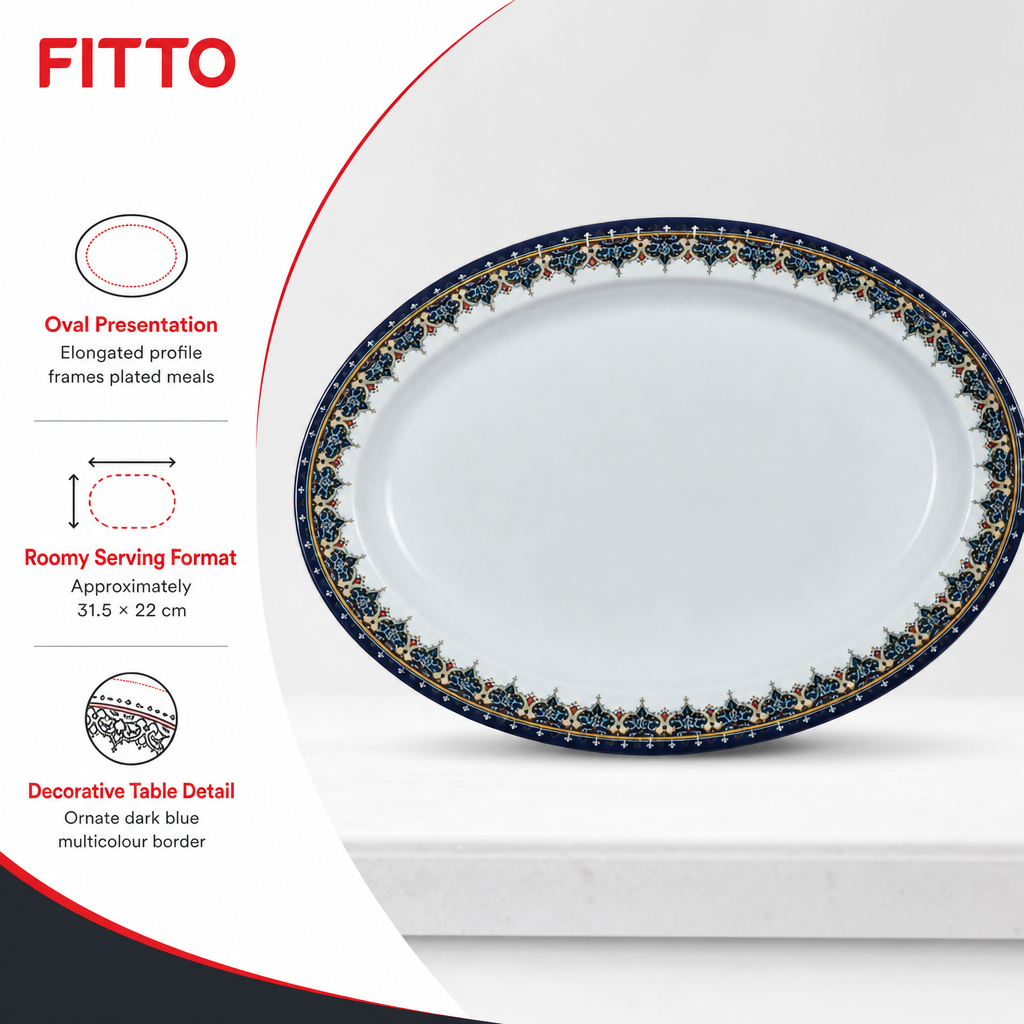 96 Pieces Melamine Waven Oval Plate, 12 Inch, Ornate Border Design 2655