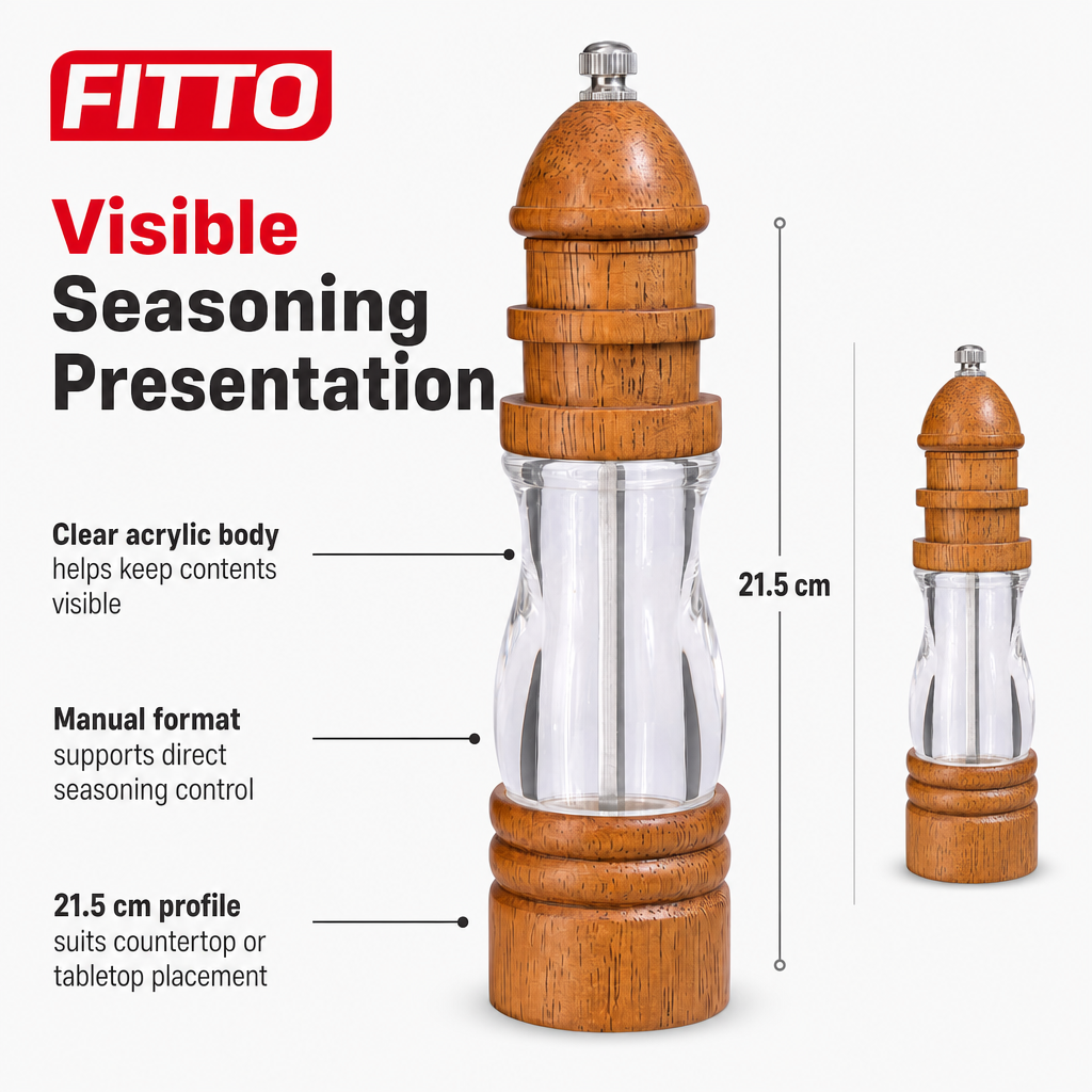 72 Pieces Manual Pepper and Salt Grinder, Wood and Clear Acrylic, 21.5 cm, 1 Piece