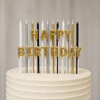 96 Pieces Black and Gold Happy Birthday Cake Candle Decoration, 14.5 cm