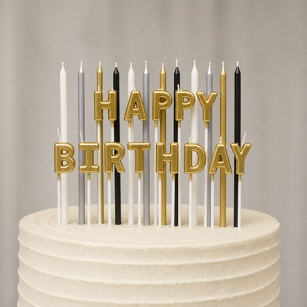 96 Pieces Black and Gold Happy Birthday Cake Candle Decoration, 14.5 cm