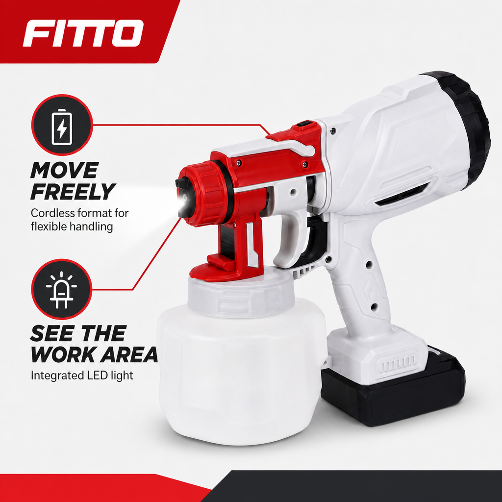48 Pieces Cordless Paint Sprayers, 24 V Spray Gun with LED Light and Container, Red and White, 1 Unit