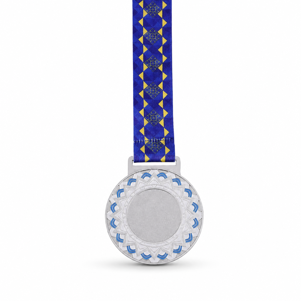 120 Pieces Decorative Sports Medal with Blue Ribbon, Silver, 1 Piece, 10 x 8 cm