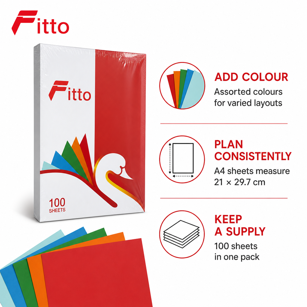 96 Pieces A4 Colored Paper, 80 GSM, Assorted Colours, 21 × 29.7 cm, 100 Sheets