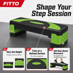 48 Pieces Aerobic Step Platforms for Exercise, 78 x 30 cm, Adjustable 10–20 cm Height, Black and Green