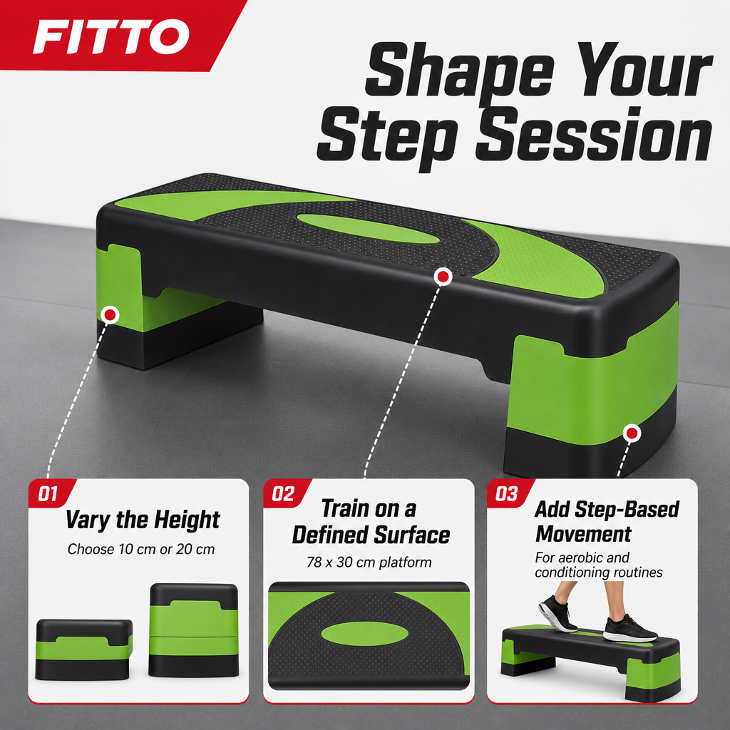 48 Pieces Aerobic Step Platforms for Exercise, 78 x 30 cm, Adjustable 10–20 cm Height, Black and Green