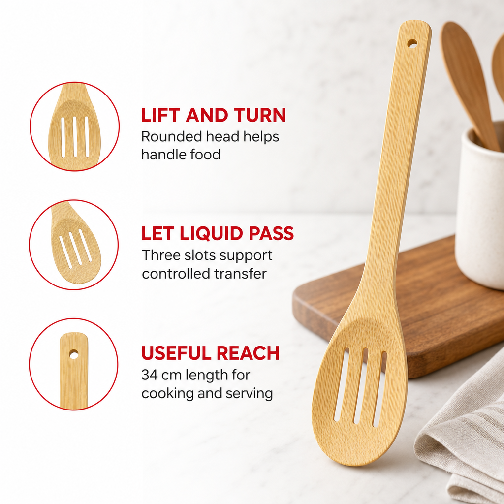 240 Pieces Wooden Slotted Spatula with Rounded Edge, 34 cm, 1 Piece