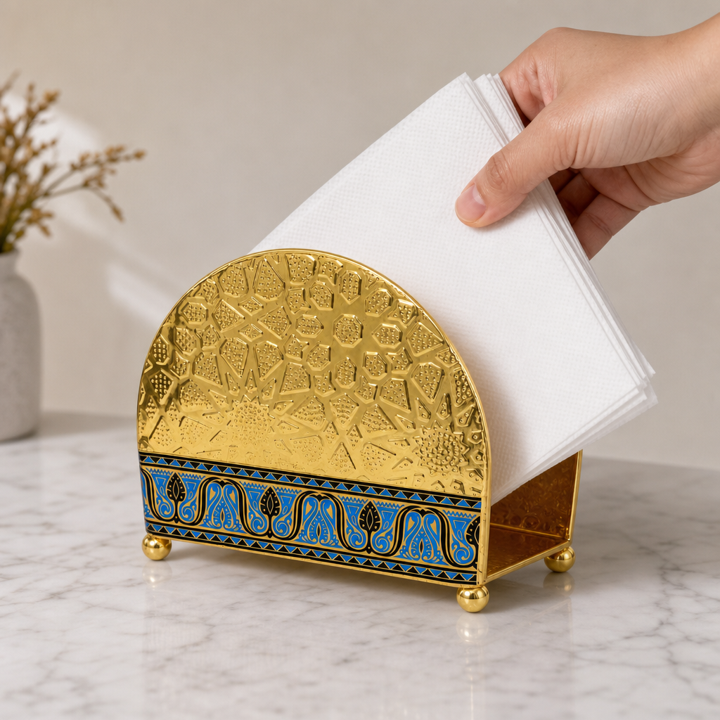 96 Pieces Decorative Metal Napkin Holders, Gold and Blue, Ornamental Tabletop Design, 1 Piece