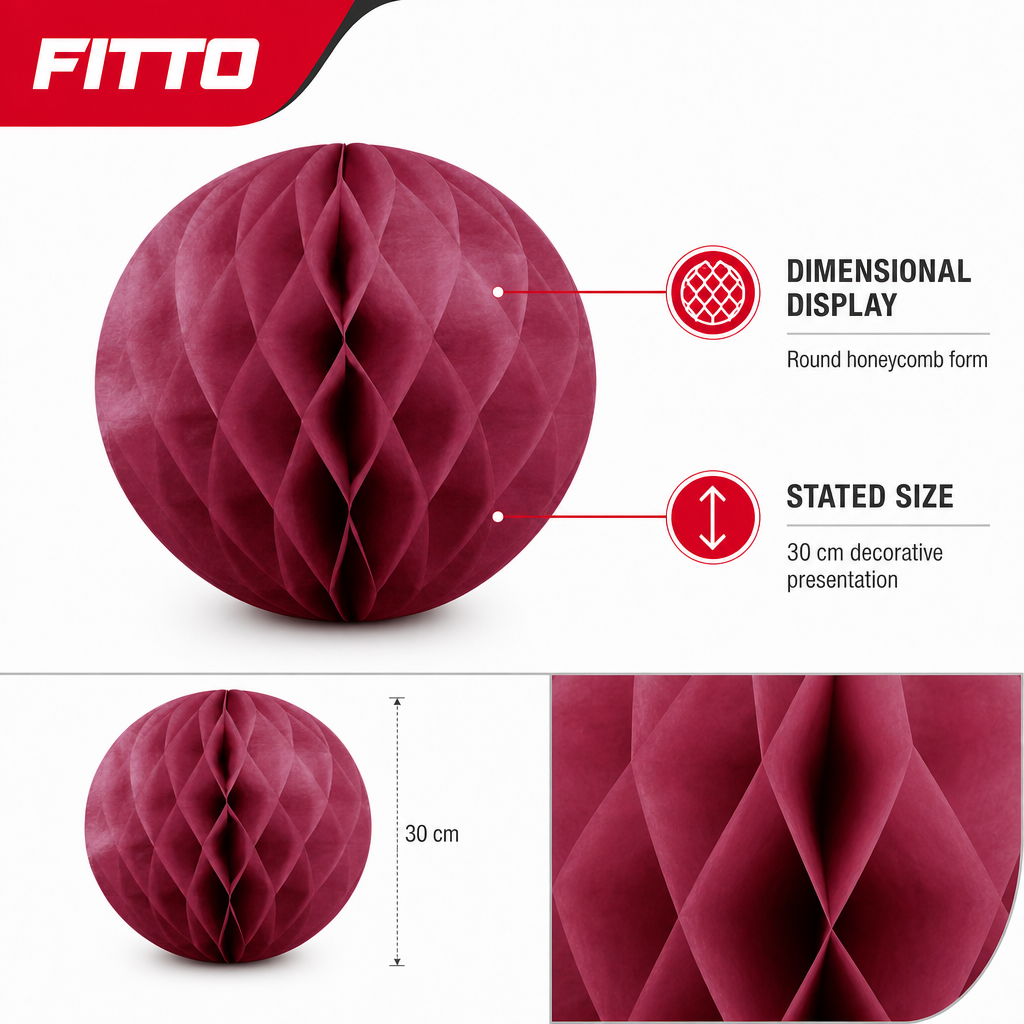 240 Pieces Maroon Paper Honeycomb Ball Decoration, 30 cm, 1 Piece