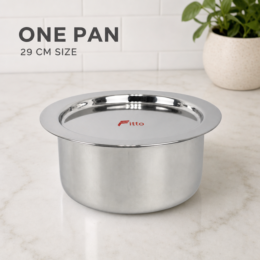 48 Pieces Stainless Steel Cooking Pan with Plain Bottom, 29 cm