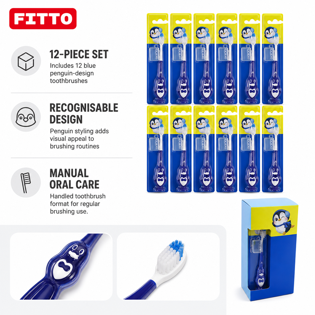 120 Pieces Penguin Design Toothbrush Set, Blue, 12 Pieces for Junior Oral Care