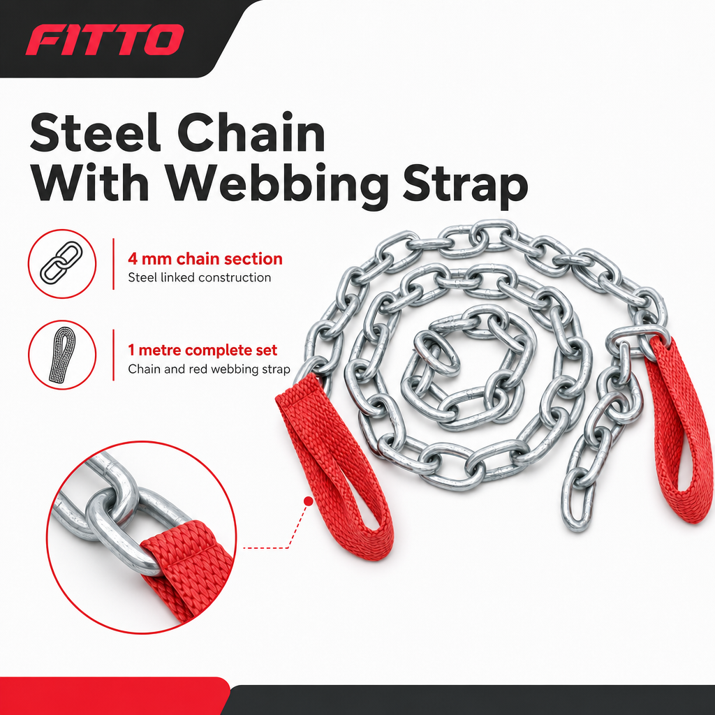 120 Pieces 4 mm Steel Pet Utility Chain with Red Webbing Strap, 1 m, Silver and Red, 1 Set