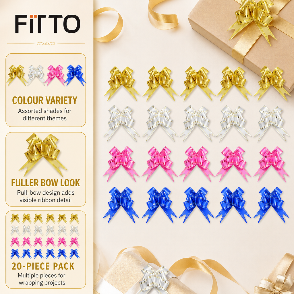 96 Pieces Pull Bows for Present Wrapping, Assorted Colours, 30 mm, Pack of 20