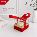 120 Pieces Acrylic Box with Ribbon, Red Square Presentation Container, 9.5 × 9.5 × 9 cm, 1 Piece