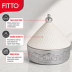 48 Pieces Ceramic Tagine Serving Casserole, White and Silver, Ornate Lidded Cookwares, 32 cm, 1 Piece