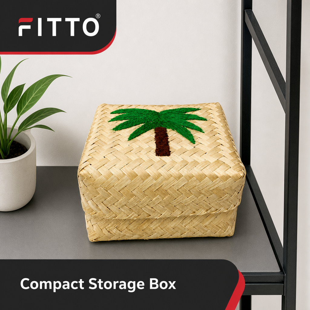 96 Pieces Handwoven Bamboo Square Storage Box with Palm Tree Design, 6 x 6 Inch, Natural Beige
