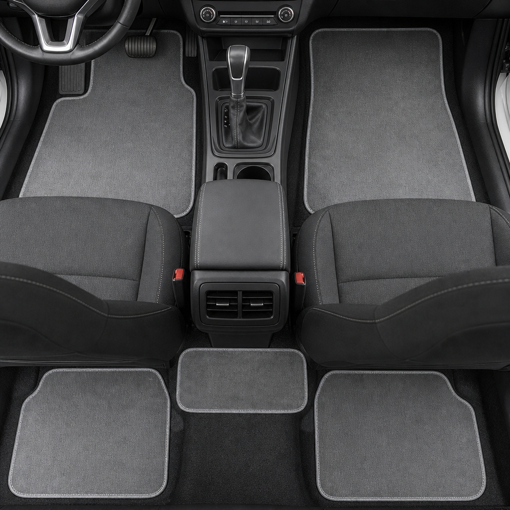 48 Pieces Universal Car Floor Mat Set, 5-Piece Grey Cashmere Fiber Mats with Magic Backing, 75 x 50 cm