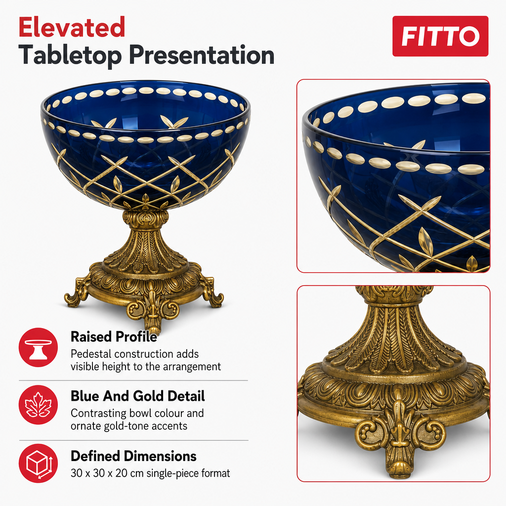 60 Pieces Decorative Pedestal Serving Bowl, Blue and Gold, 30 cm, 1 Piece