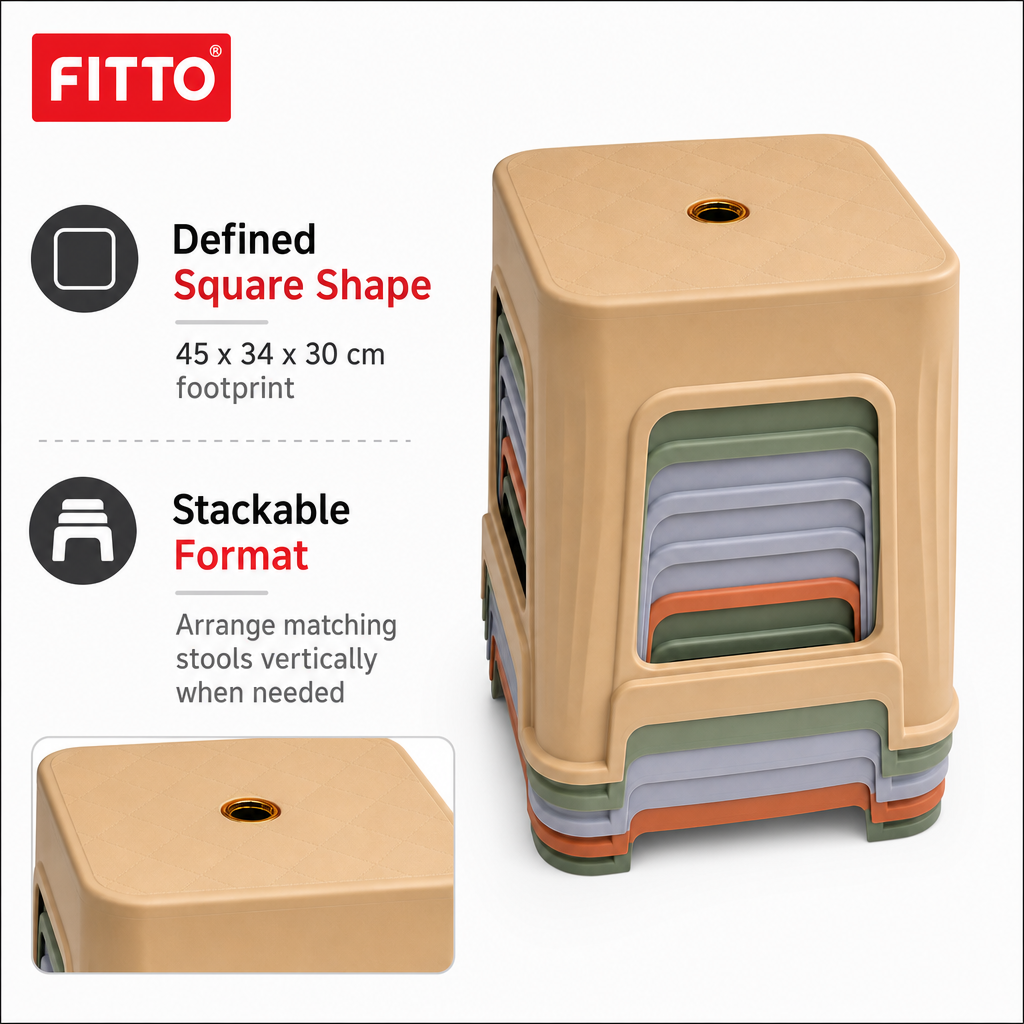 96 Pieces Stackable Square Plastic Stool, Beige, 45 x 34 x 30 cm
