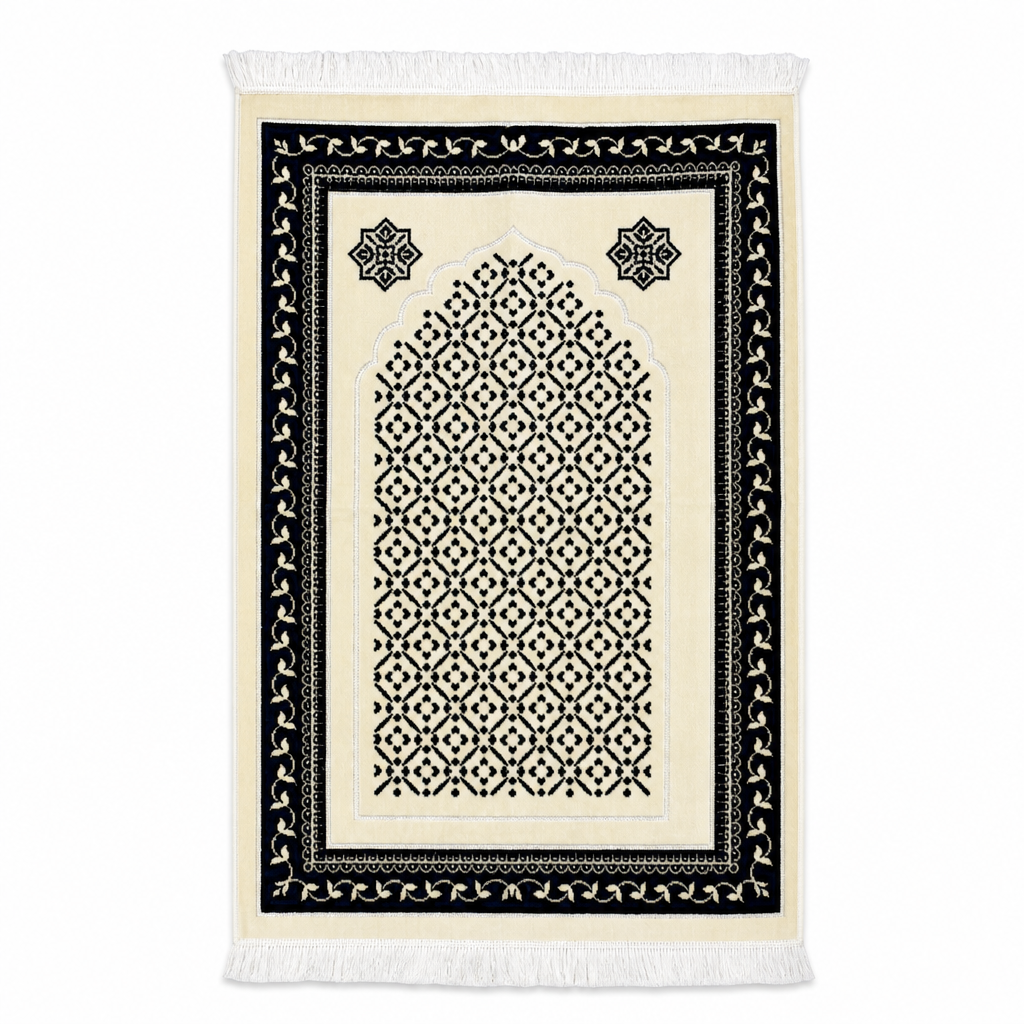 72 Pieces Decorative Prayer Mats, Turkish Style, Cream and Black Geometric Metallic Pattern