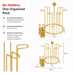 96 Pieces Gold-Tone Cup and Glass Drying Rack with 6 Holders, Metal Kitchen Organizer, 35 x 30 x 28 cm