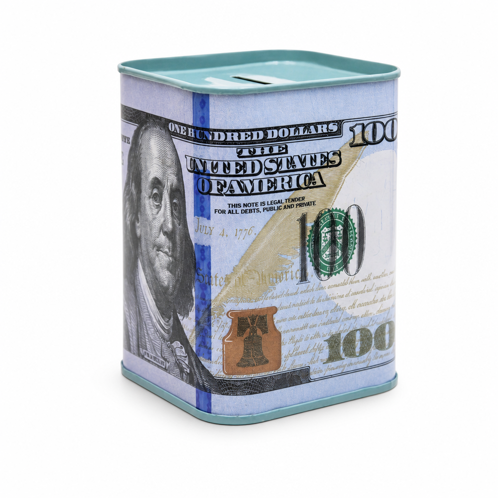 240 Pieces Coin Savings Box, Metal Currency-Note Design, Square Money Box, Blue, 7.8 x 10.5 cm