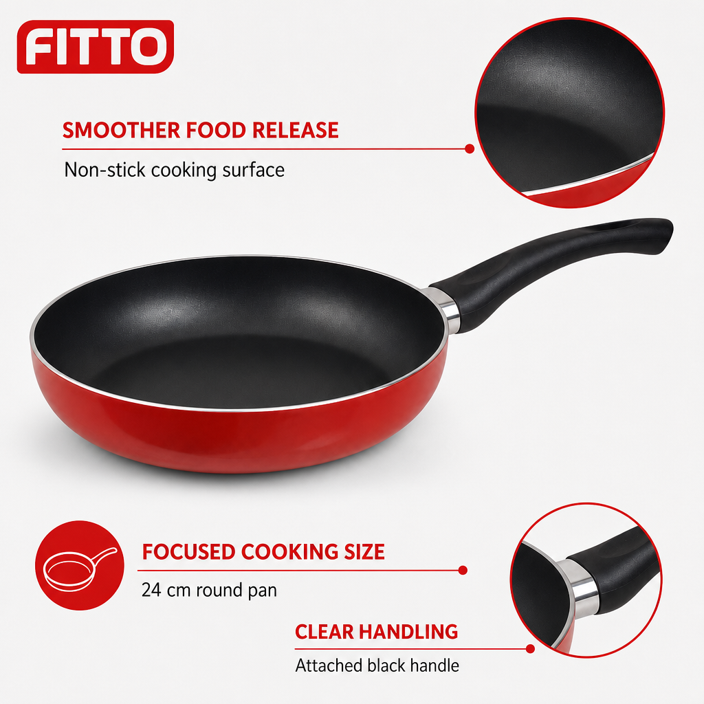 72 Pieces Red 24 cm Aluminum Non-Stick Frying Pan with Black Handle