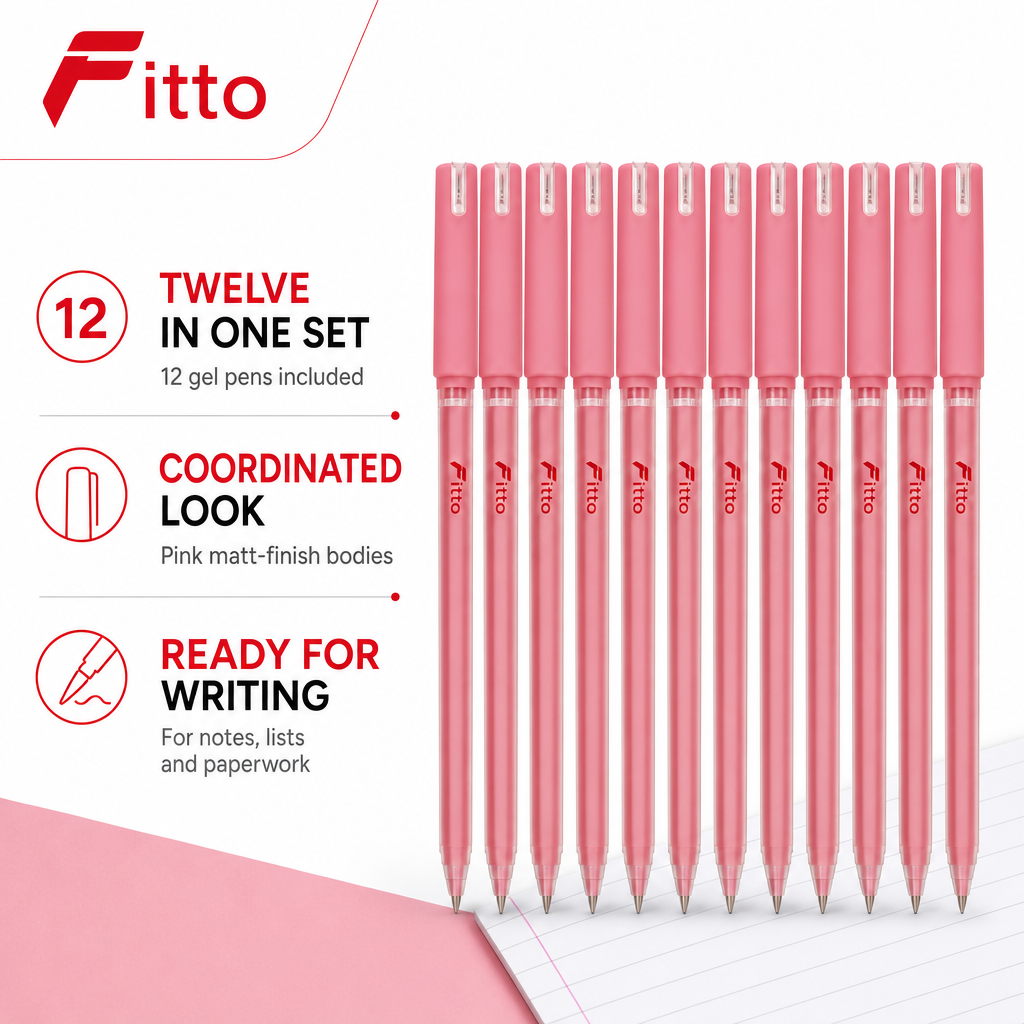 96 Pieces Gel Pens, Pink Matt Body, 12 Pack