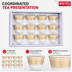 96 Pieces Ceramic Tea Cup Set, White And Gold, 12-Piece Drinkwares Collection