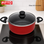 48 Pieces Saucepot 22 cm Red Aluminium Non-Stick Pot with Glass Lid and Side Handles, 1 Piece