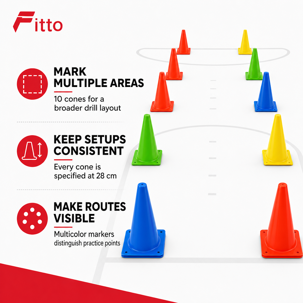 96 Pieces Plastic Training Cones, 28 cm, Multicolor, 10-Piece Pack