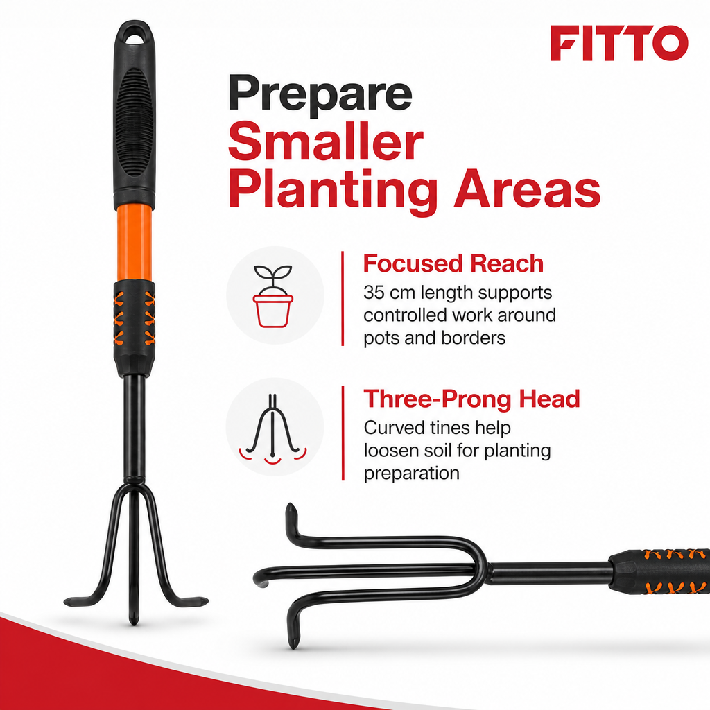 120 Pieces 3-Tine Hand Garden Cultivator, 35 cm, Black and Orange, 1 Piece