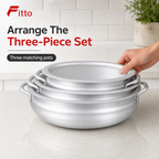48 Pieces Cookwares Set, 3-Piece Silver Round Cooking Pots, Anodised Aluminium