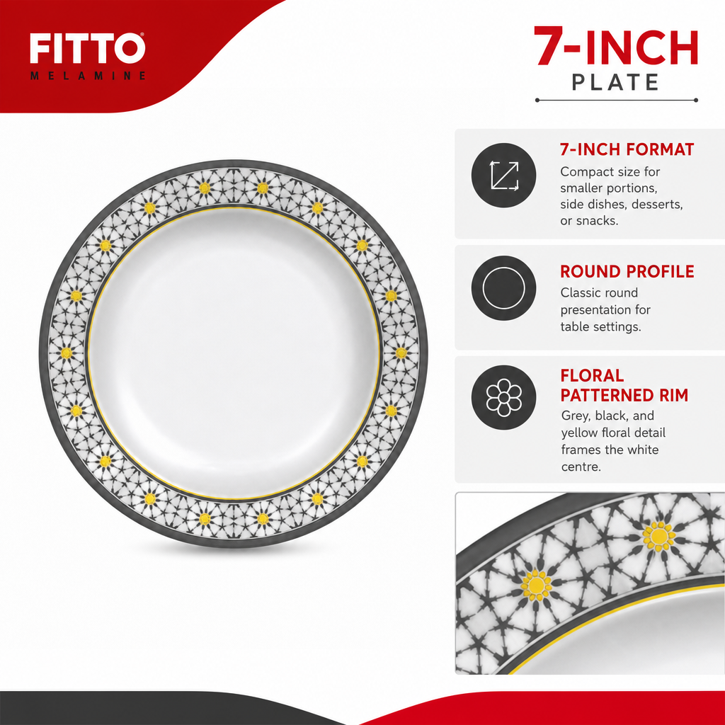 144 Pieces Melamine Dinner Plate, 7 Inch, Round Floral Pattern for Table Settings