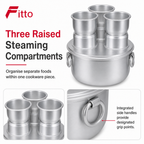 48 Pieces Aluminium Multi-Cavity Steamer Pot with 3 Raised Steaming Compartments