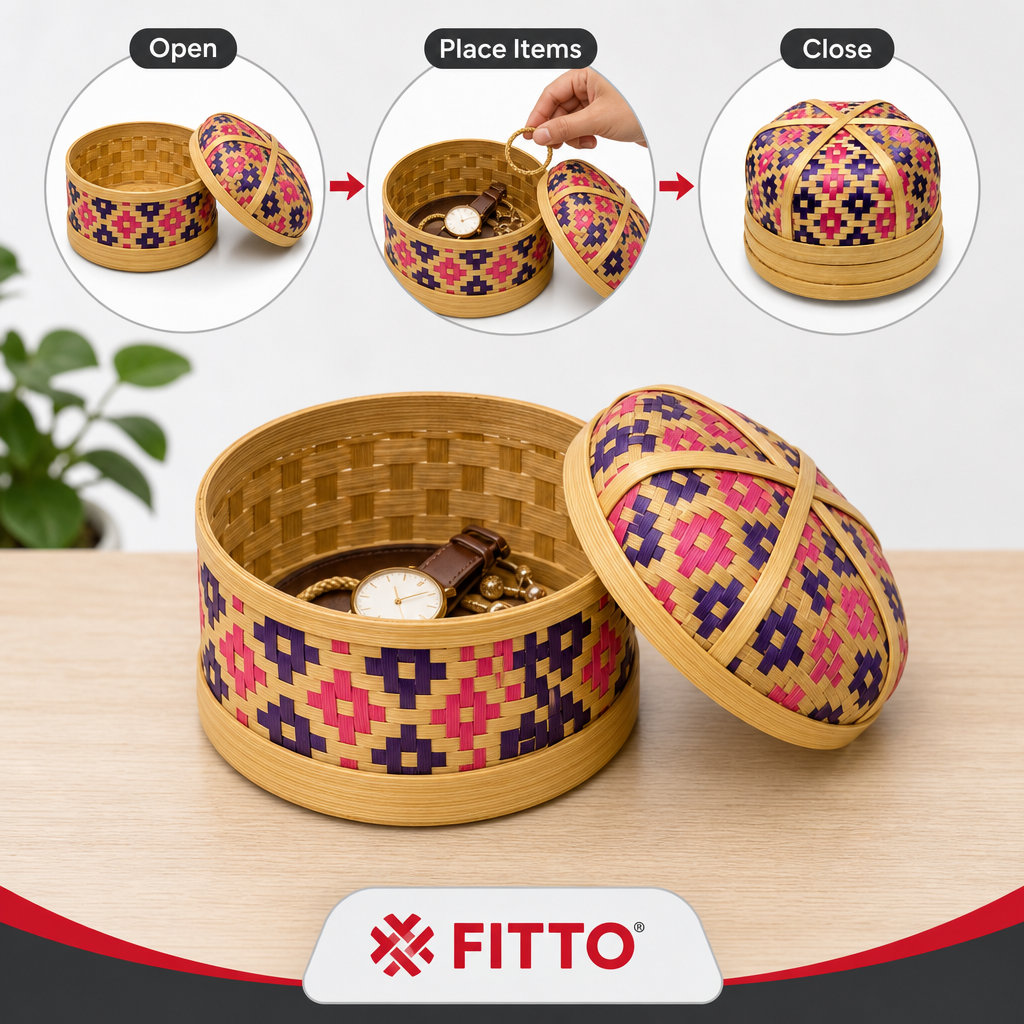 96 Pieces Handwoven Bamboo Round Decorative Storage Box with Lid, 6 Inch