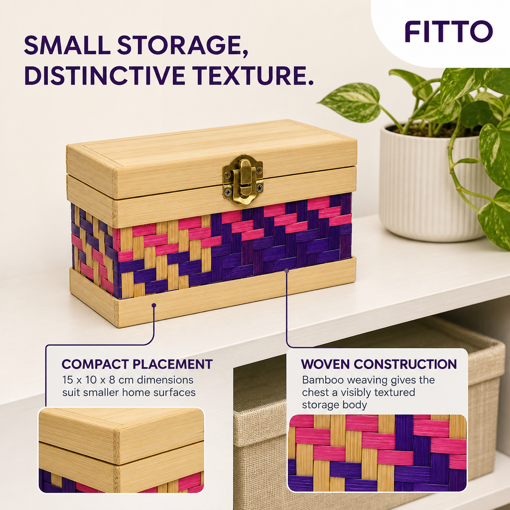 96 Pieces Woven Bamboo Storage Chest with Wooden Frame and Latch, 15 x 10 x 8 cm