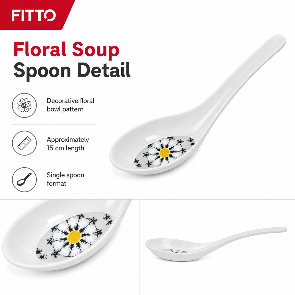 240 Pieces Melamine Chinese Soup Spoon, White Floral Pattern, 15 cm