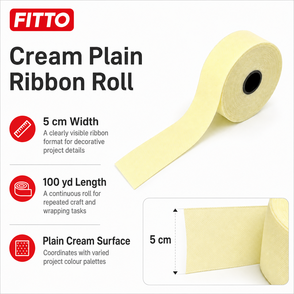 96 Pieces Cream Plain Ribbon Roll, 5 cm x 100 yd, Single Roll for Crafting, Wrapping and Decorative Projects