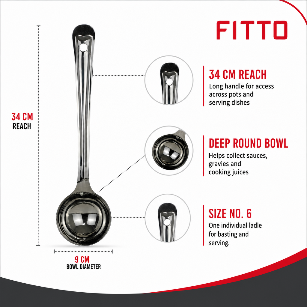 96 Pieces Stainless Steel Basting Ladle, Round Bowl, Size No. 6, 34 cm