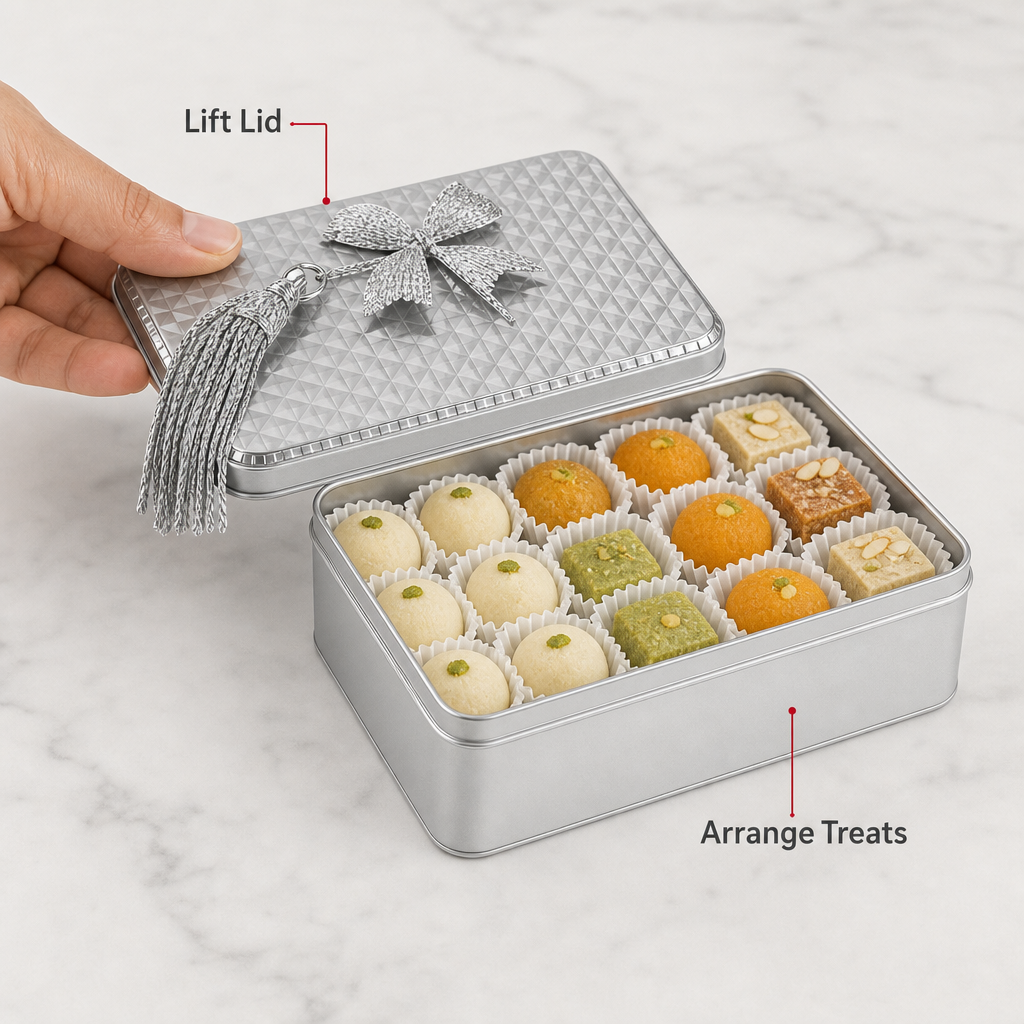 240 Pieces Silver Rectangular Tin Candy Box with Decorative Lid, 11.5 × 9 × 6 cm, 1 Piece