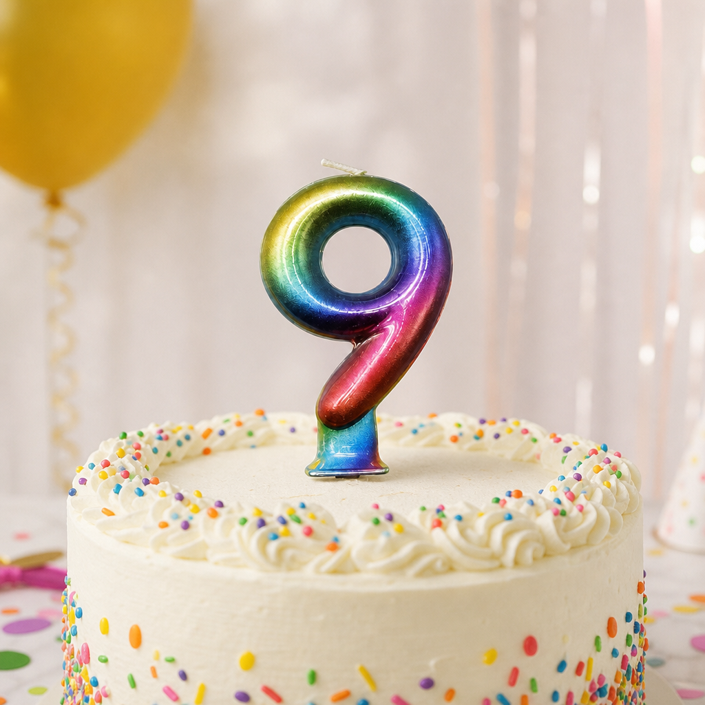 240 Pieces Rainbow Metallic Number 9 Cake Candle, 3 Inch, 1 Piece