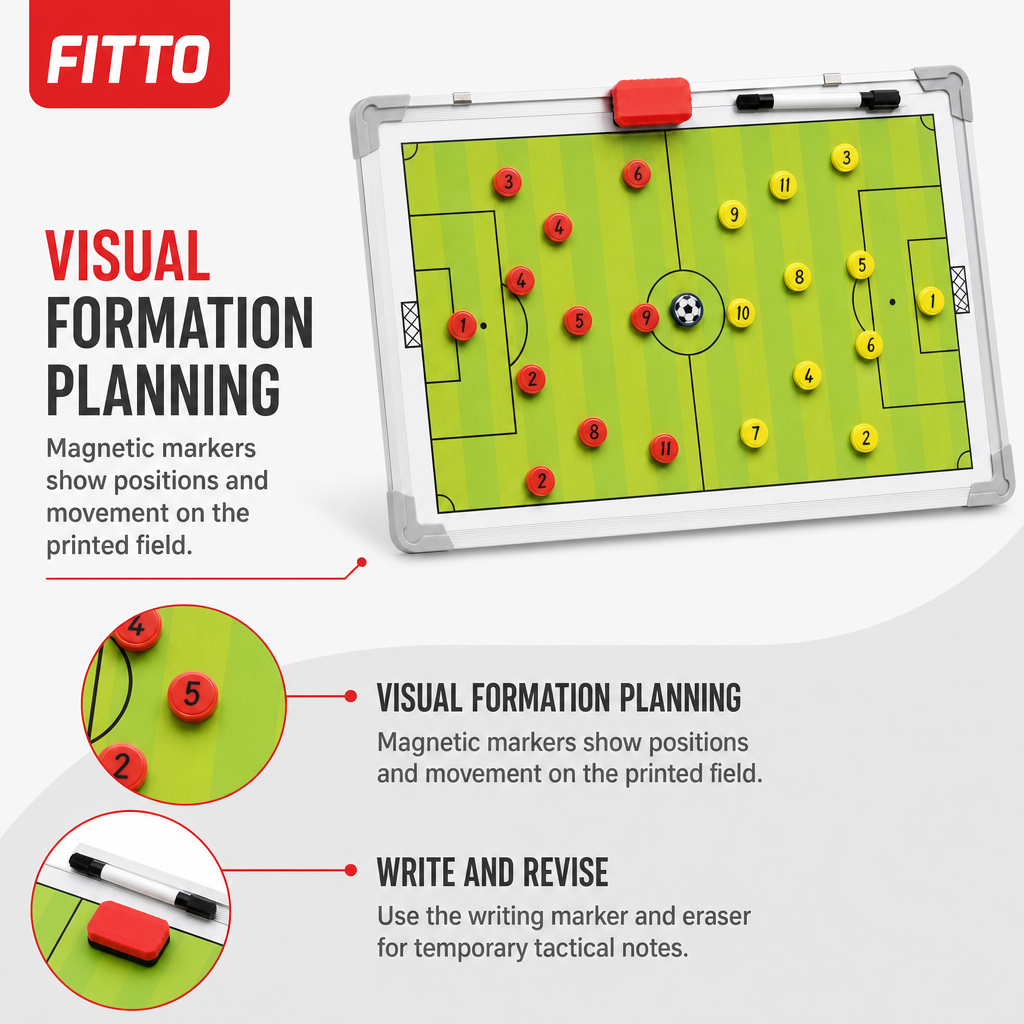 72 Pieces Magnetic Football Coaching Tactics Board with Marker Pieces, Rectangular Green Field Planner, 35 x 25 cm
