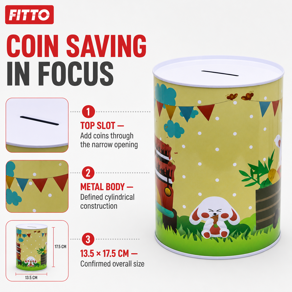 120 Pieces Round Metal Coin Box, Animal Cartoon Design with Coin Slot, 13.5 × 17.5 cm