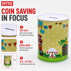 120 Pieces Round Metal Coin Box, Animal Cartoon Design with Coin Slot, 13.5 × 17.5 cm
