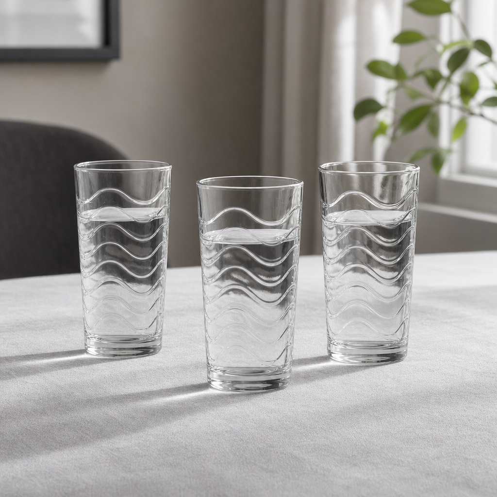 96 Pieces Wavy Glass Tumbler Set, 210 ml, 3 Pieces