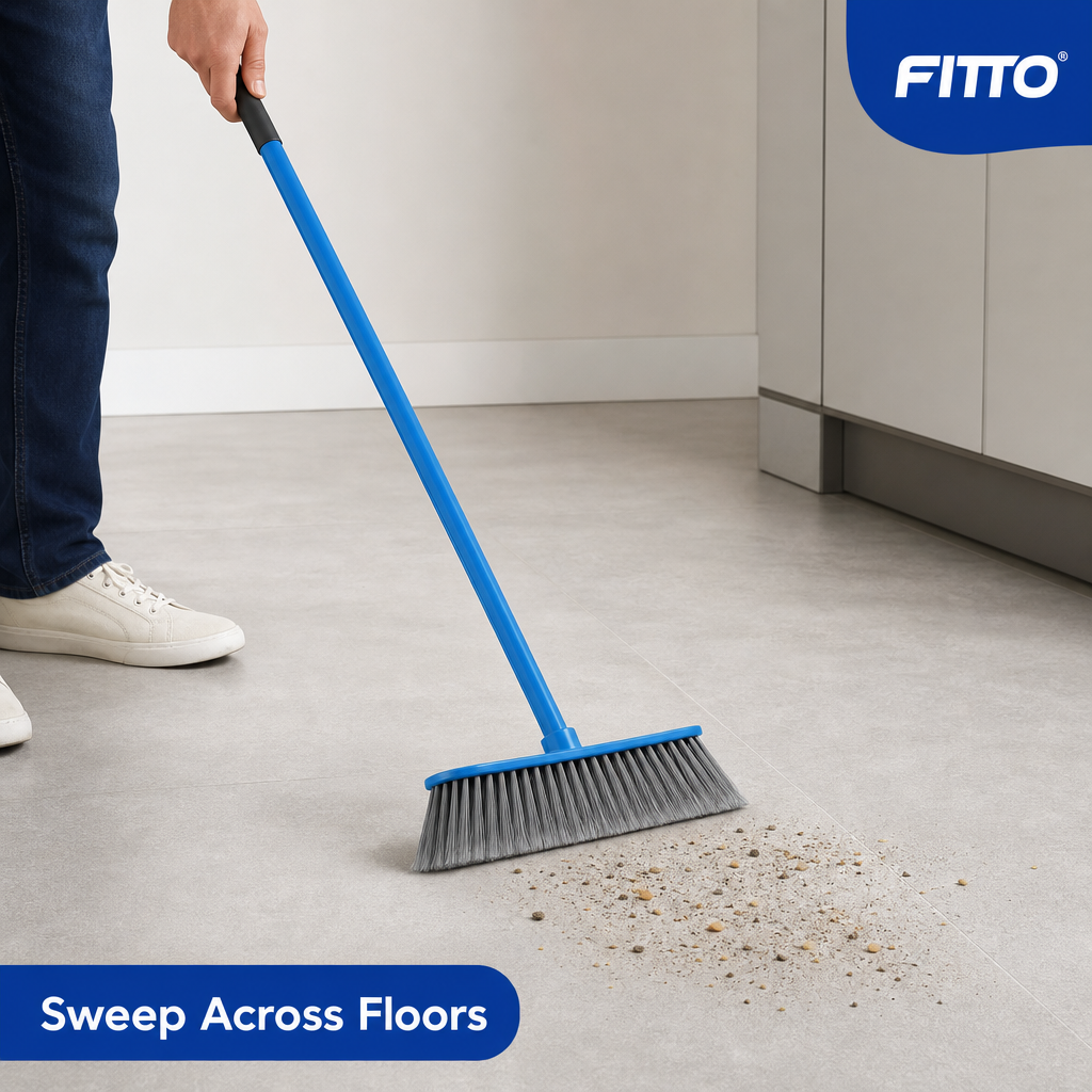 96 Pieces Angle Broom with Iron Handle, 120 cm Long Reach Floor Sweeper, 30 cm Wide Head, Assorted Colour